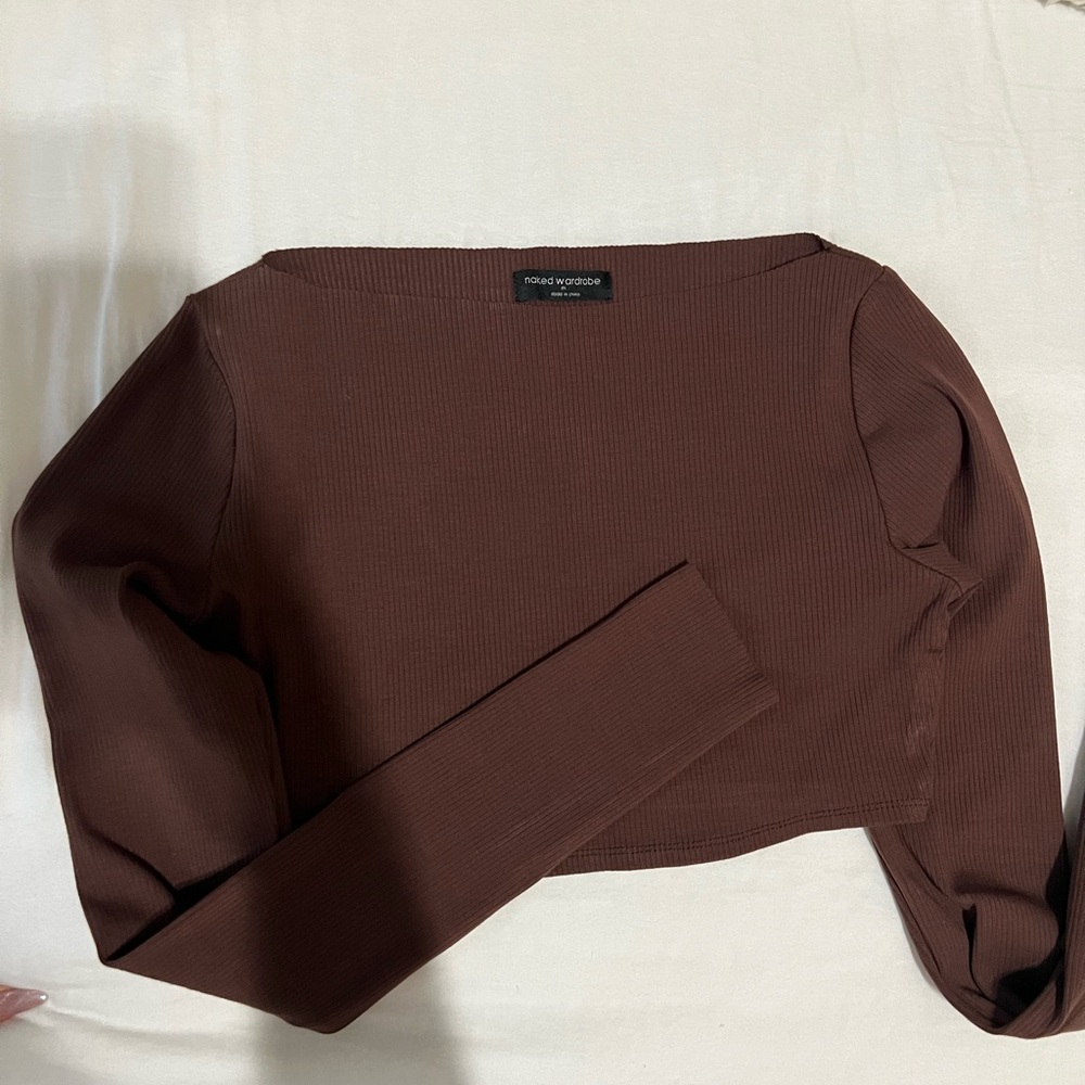 Brown Ribbed Crop Top